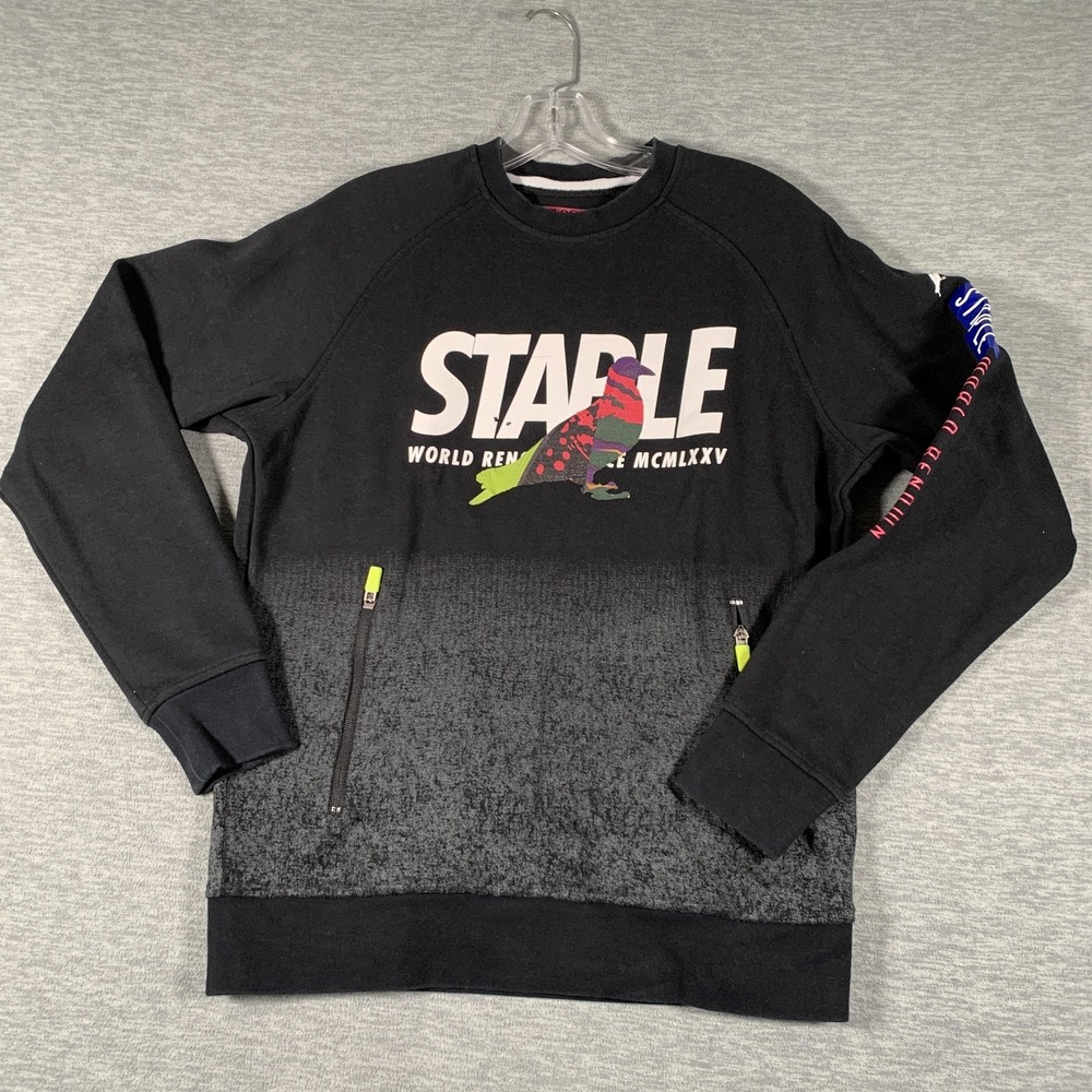 Staple Sweatshirt Mens Small Black Pigeon Graphic Zip Pocket Fleece Pullover
